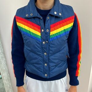 Vintage 1970’s 1980’s Antler RAINBOW Down Vest and matching sweater
